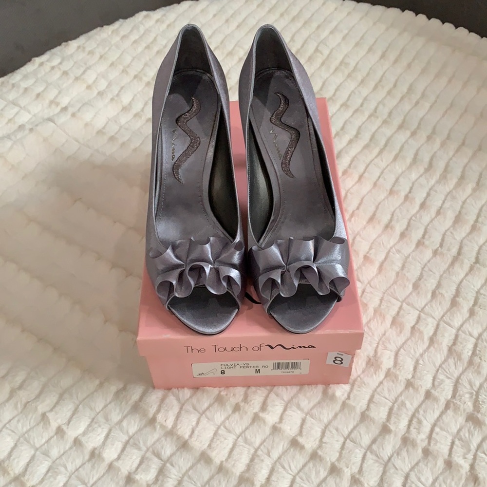 Nina Silver Heel with Ruffle Size 8